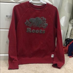 Roots crewneck red sweater with salt & pepper logo